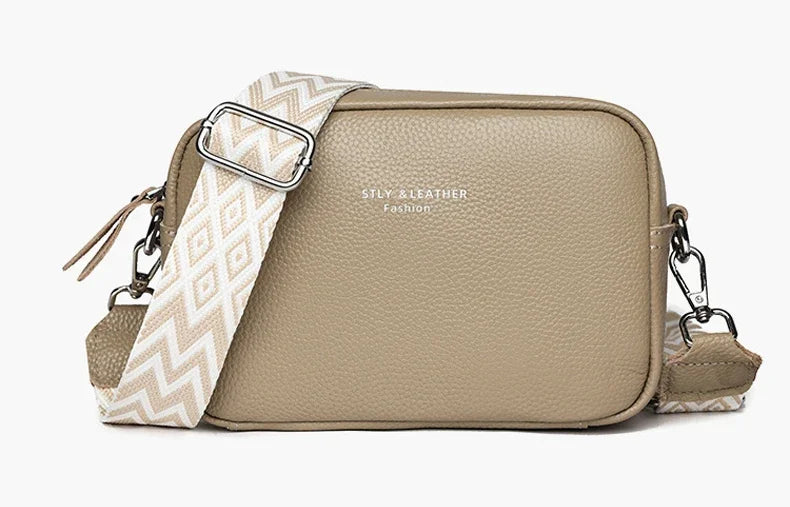 100% Genuine Leather Women Shoulder Bag 2025 New High Quality Cowhide Female Crossbody Bags Wide Shoulder Strap Girls Handbag