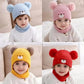 Baby Knitted Hat Set with Embroidered Face and Pom-Poms Hand-Washable Baby Hat and Scarf Set Perfect for Fall and Winter