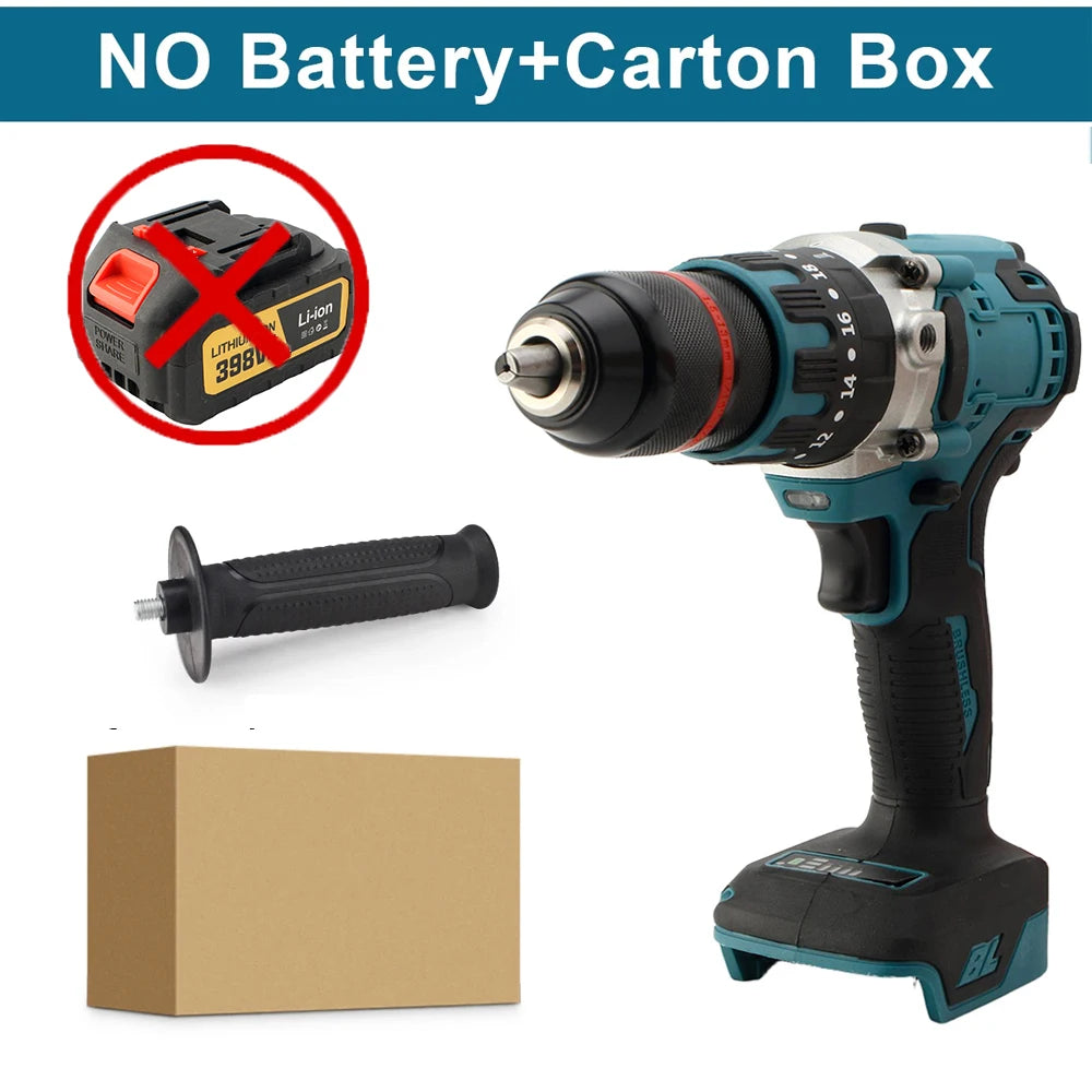 480N.M Brushless Electric Impact Drill 13mm Cordless Drill Electric Screwdriver DIY Driver Power Tool for Makita 18V Battery Pin