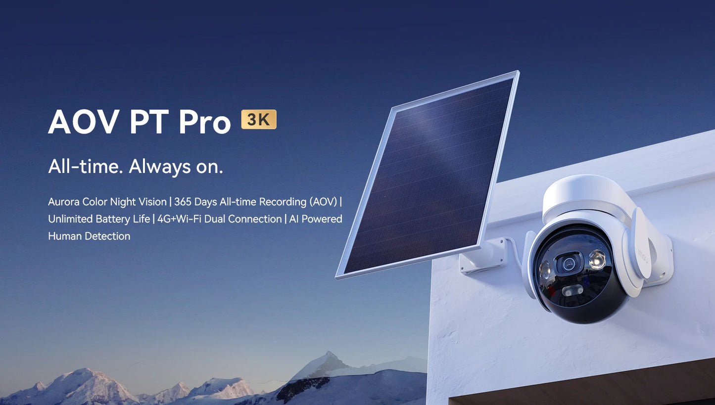 IMOU AOV PT Pro 5MP With Solar Panel 360° PTZ Outdoor Security Camera 4G LTE Wifi Aurora Color Night Vision Auto Track IP Camera