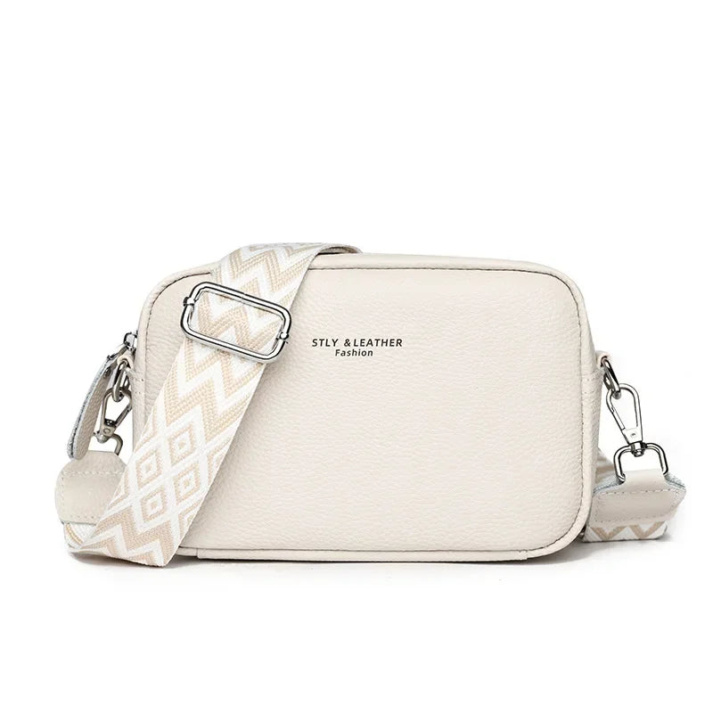 100% Genuine Leather Women Shoulder Bag 2025 New High Quality Cowhide Female Crossbody Bags Wide Shoulder Strap Girls Handbag