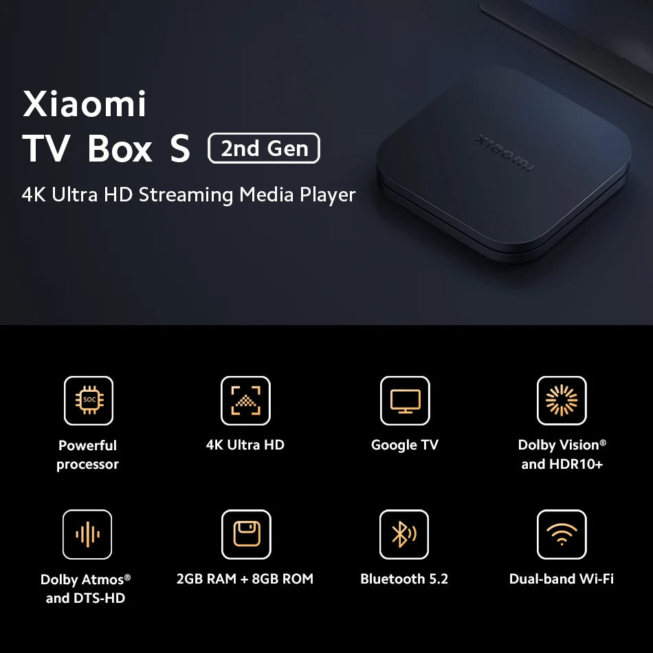 Xiaomi Mi TV Box S 2nd Gen Global Version Smart TV Box Media Player 4K Ultra HD BT5.2 2GB 8GB Android Google TV Google Assistant