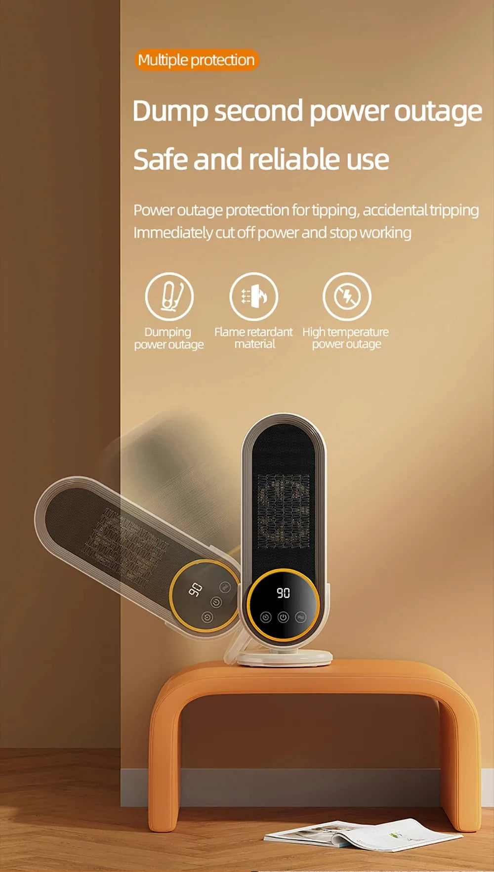 PTC Ceramic Space Heater E68/E68S Desktop Fan Heater 1200W With LED Display Touch/Remote Control Tip-Over Overheat Protection