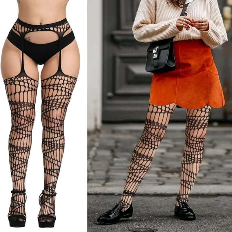 3 Pcs Pantyhose Fishnet Sexy Thigh-High Stockings Suspender Stockings for Women Garter Belt Stockings Hollow Out Pattern Tights