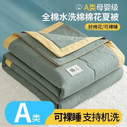 Inside Outside 100% Cotton Summer Quilt Pure Cotton Air Conditioning Duvet Soft Skin-friendly Breathable Thin Blanket Comforter