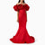 Elegant Wedding Party Dress Red Satin Off the Shoulder Trumpet Formal Evening Gowns Long Ruffle Mermaid Women's Prom Dresses