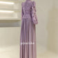 Fashion Chiffon Handmade Flower Beading Straight High Collar Long Dresses Bespoke Occasion Dresses Retro