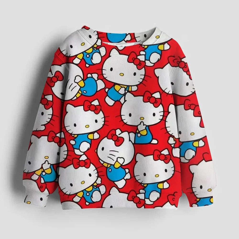 Christmas Kids Sportswear Baby Girls Hello Kitty Clothes Long Sleeve Cartoon Sweatshirt Tops Kuromi Girls Dance Team Hoodie