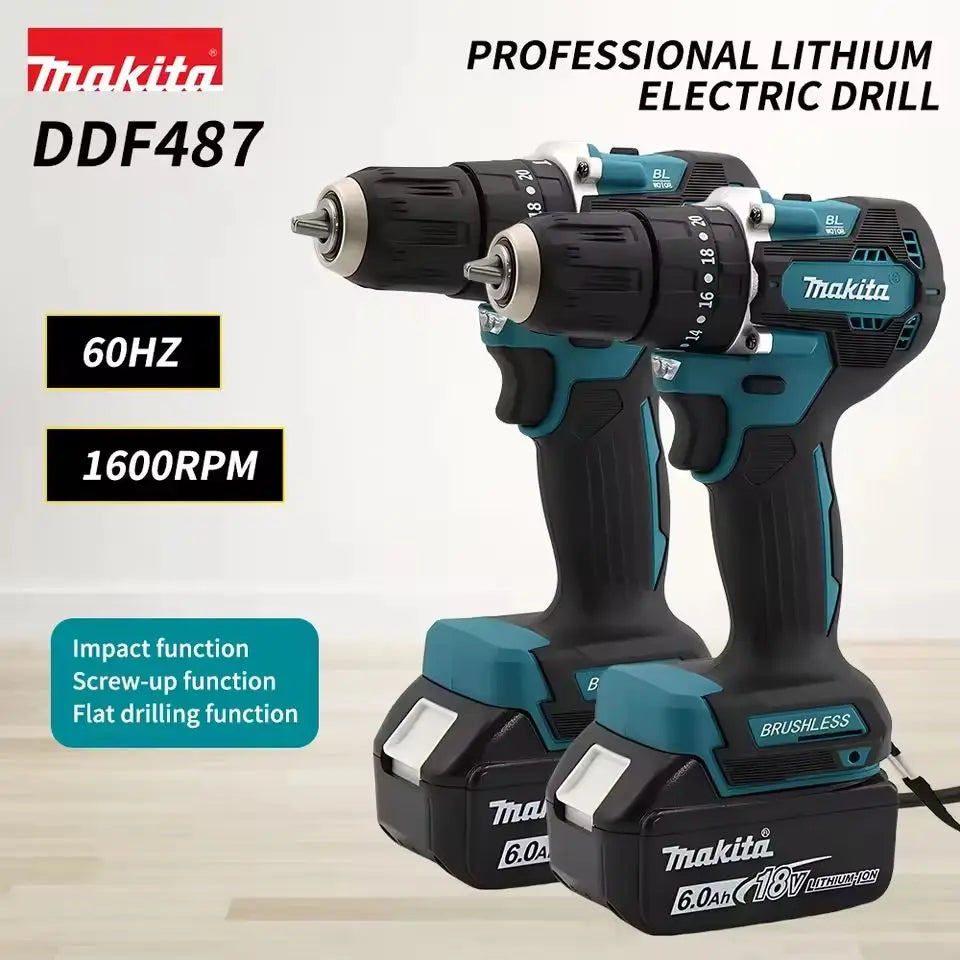 100%Original Makita DDF487 Cordless Driver Drill Brushless Electric Impact Screwdriver Rechargeable Power Tool 18V With battery