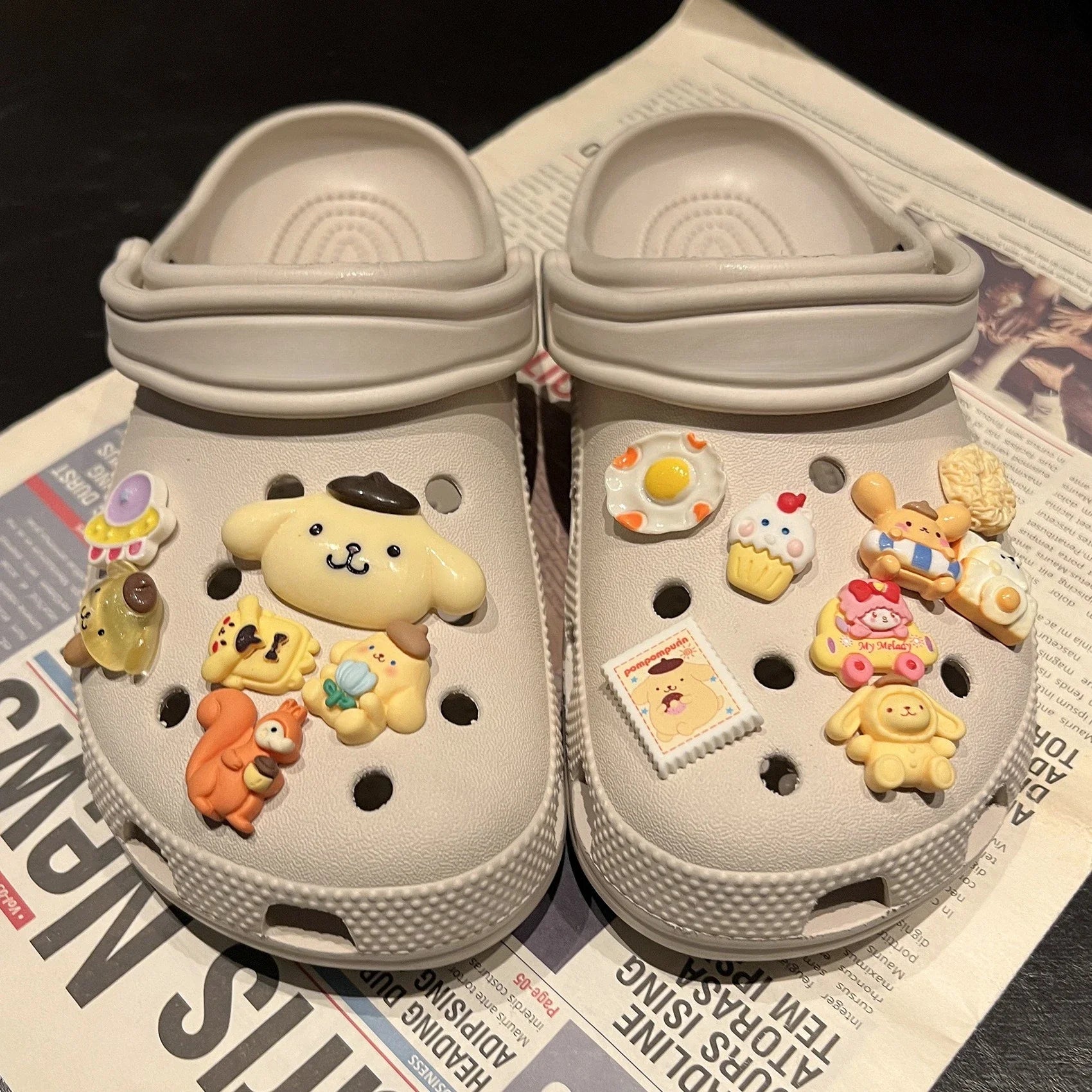 MINISO Golden Puppy Shoe Charms Sanrio-style Pudding Dog Fashion Sandals DIY Accessories Decorate Girls Halloween Party Gifts