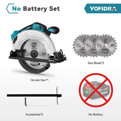 YOFIDRA 7Inch Brushless Electric Circular Saw 180mmCordless Adjustable Angle Cutting Power Tool Fit For Makita 18V Battery Pin
