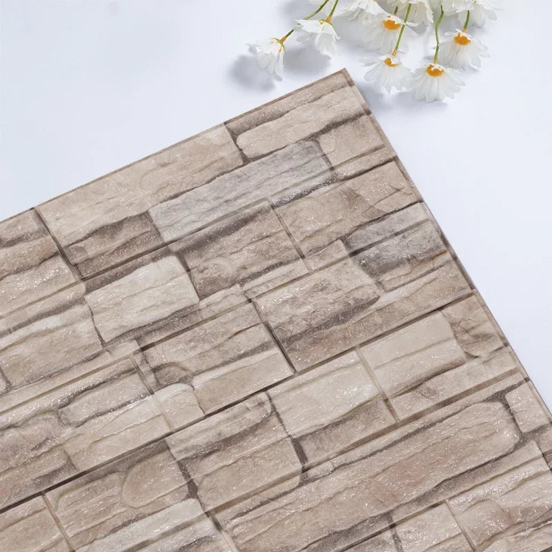 6pcs 3D Foam Wall Panels Self-Adhesive Sticker Waterproof Wallpaper Home Living Room Decor Bathroom Kitchen Decoration Wallpaper