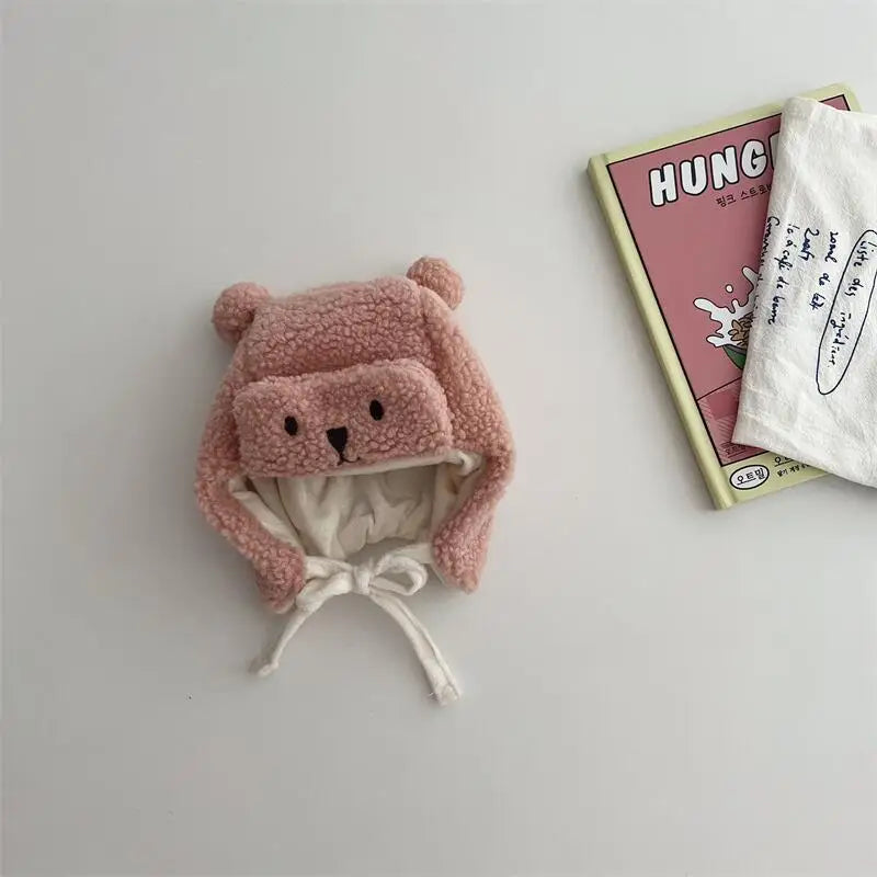 Cartoon Bear Plush Baby Hat Winter Polar Fleece Beanie Cap for Infant Korean Cute Warm Thicken Cotton Kids Ear Protection Hats