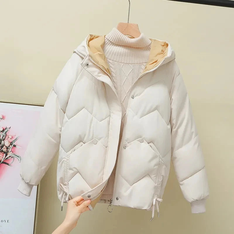 2023 Winter New Parkas Women Short Overcoat Thick Hooded bread Cotton Padded Jackets Coats Female Outwear loose cotton jacket