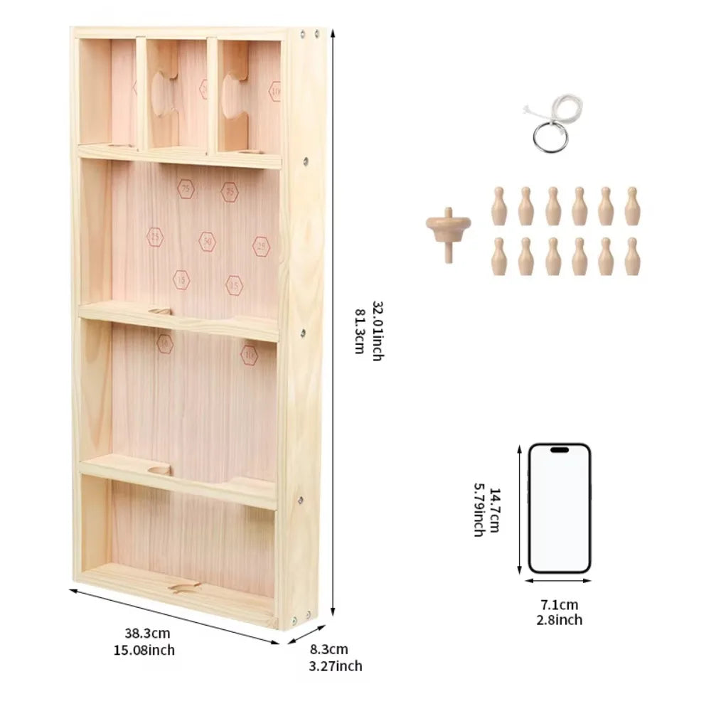 Custom logo retro gyro spinning mini bowling board large tabletop wooden toy family party table game