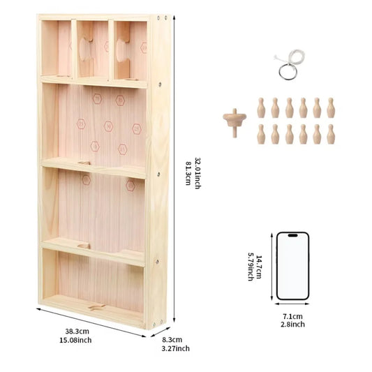 Custom logo retro gyro spinning mini bowling board large tabletop wooden toy family party table game