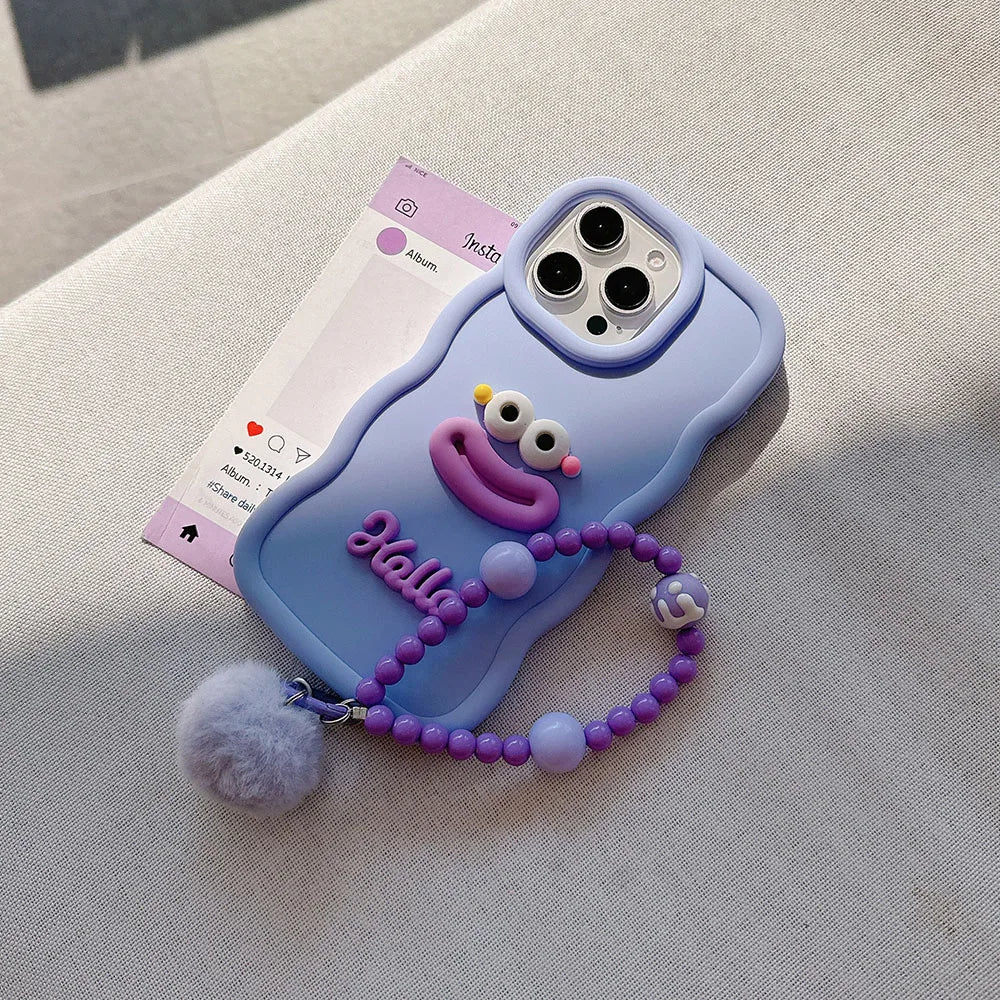 Cute Cartoon Wrist Chain Wave Case For Tecno Spark GO 1 2025 2024 2023 2022 2021 2020 Tecno Pop 6 GO 9 7 Pova 5 Pro 6 Neo Cover