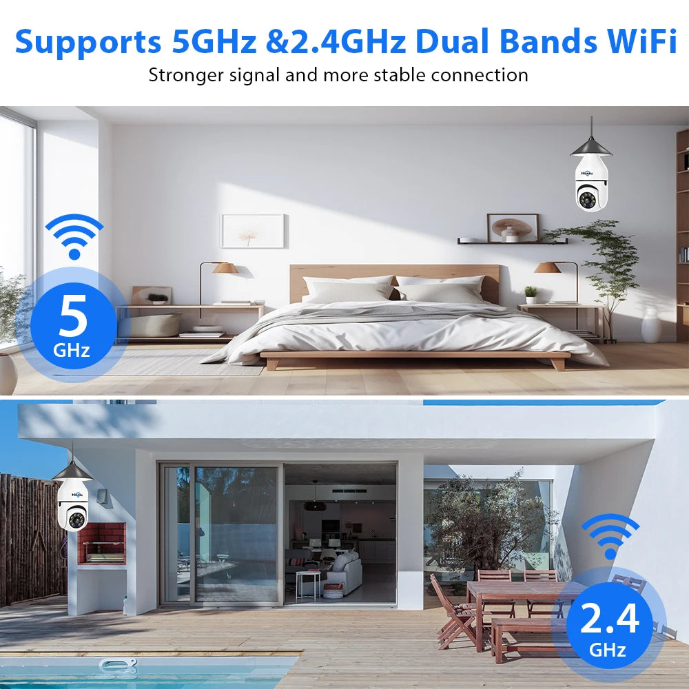 Hiseeu 3MP Wifi PTZ IP Camera E27 Light Bulb Camera Night Vision Auto Tracking Two-way audio Wireless CCTV Surveillance Security