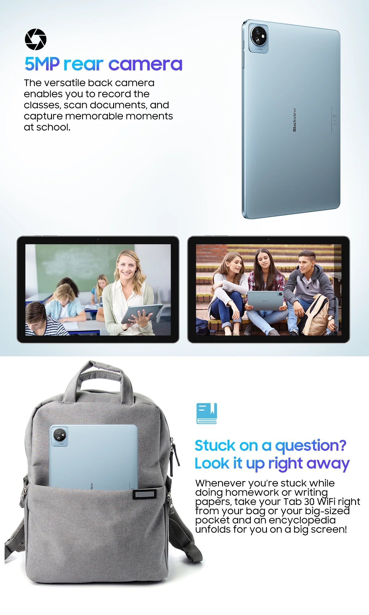 Blackview Tab 30 WIFI Tablet PC 10.1'' 800*1280 HD+IPS Display, Android 13 2GB+64GB,  2.4G/ 5G WIFI 6 Tablet With Dual Speakers