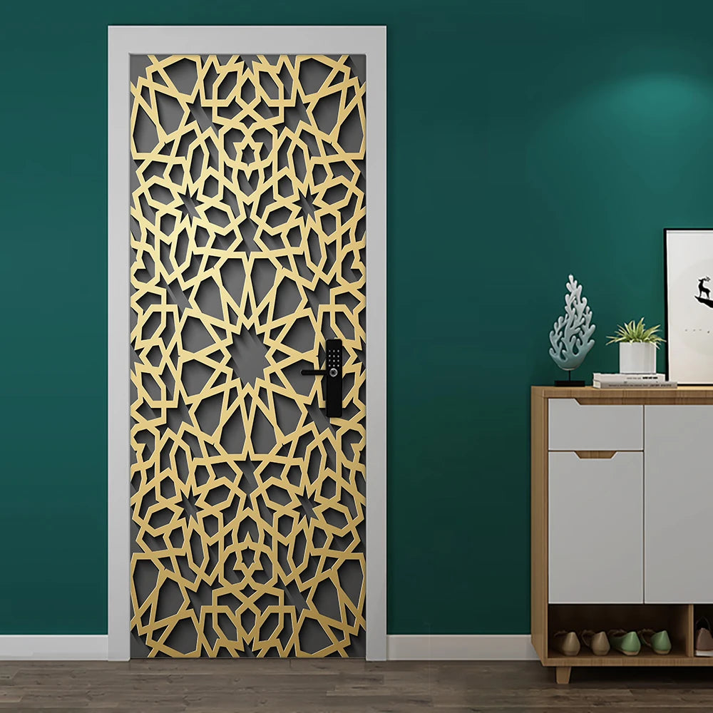 Simulation Of Gilt Leaves DIY Door Stickers Home Decoration Wall Sticker Kitchen Art Mural Peel & Stick Waterpoof PVC Wallpaper
