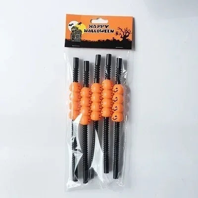 5Pcs Halloween Straws Home Party Halloween Decoration Holiday Bar Party Decoration Halloween Cartoon Skull/pumpkin Straws