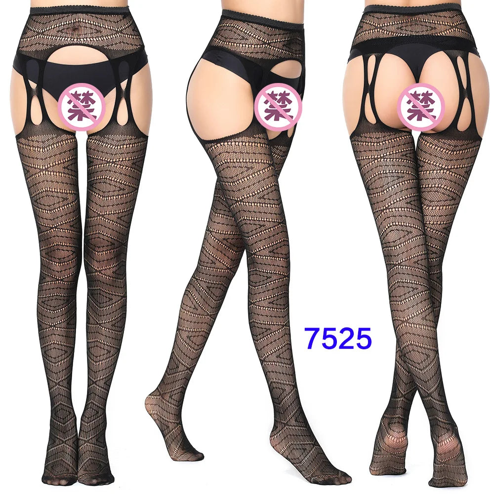27 Style Women Fishnet Stockings Lingerie Black Jacquard Lace Belt Mesh Elastic Thigh High Stockings Female Spider Web Pantyhose