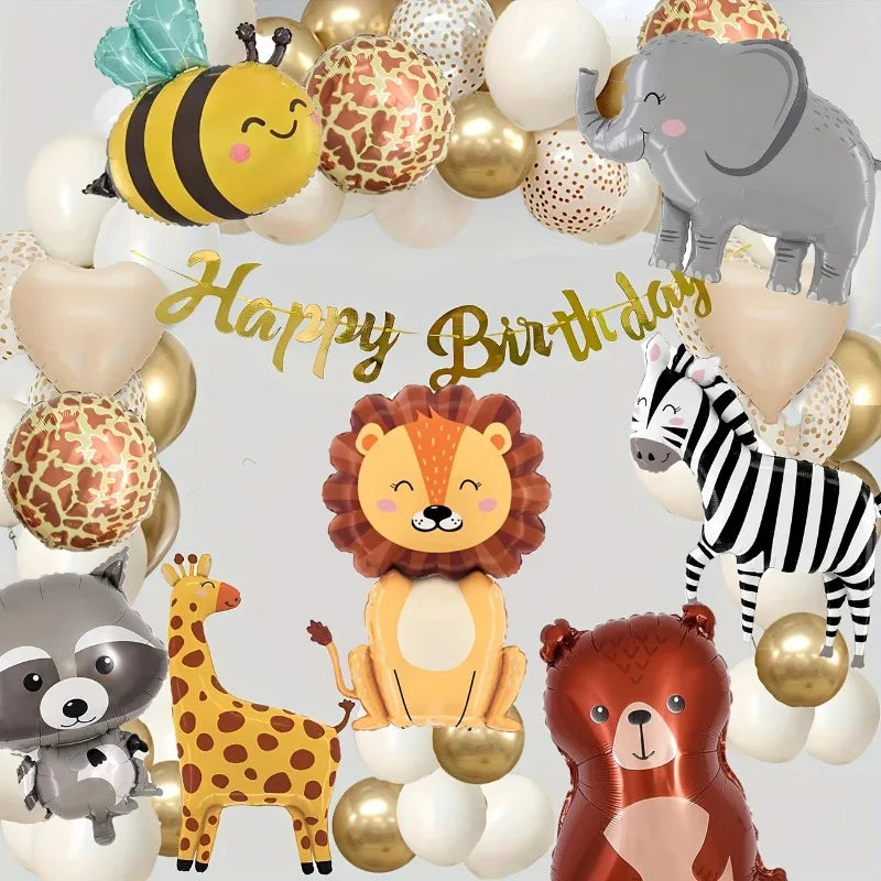 Jungle Safari Theme Foil Balloons Animal Shapes for Birthday Party Decorations Thanksgiving Holiday Events Kids Photo Backdrop