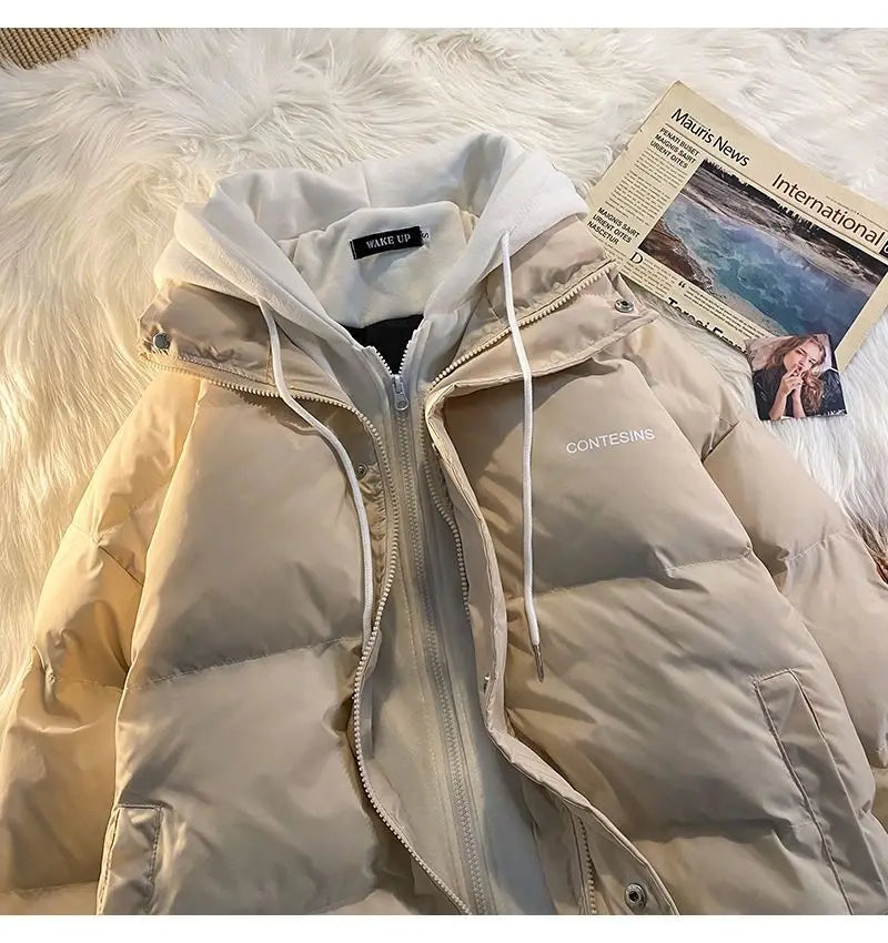 2026 Korean Winter Leisure Cotton Clothes Women Parker coat Y2K Multi-functional Fake Two Pocket Zipper Down Jacket Thick Coat