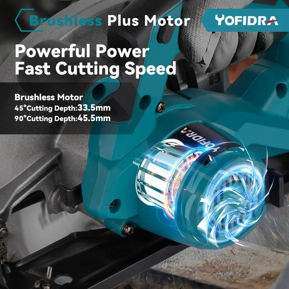 YOFIDRA 7Inch Brushless Electric Circular Saw 180mmCordless Adjustable Angle Cutting Power Tool Fit For Makita 18V Battery Pin