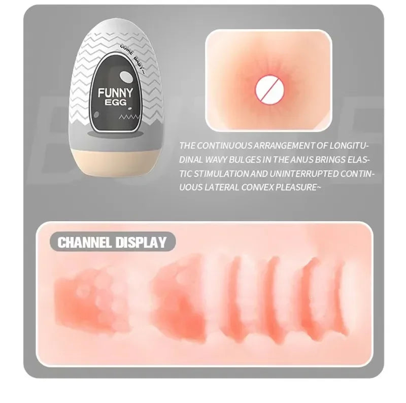 New Egg-Shaped Portable Male Masturbator Made of Soft Rubber with Realistic Vagina Texture Design Penis Massage Adult Sex Toy