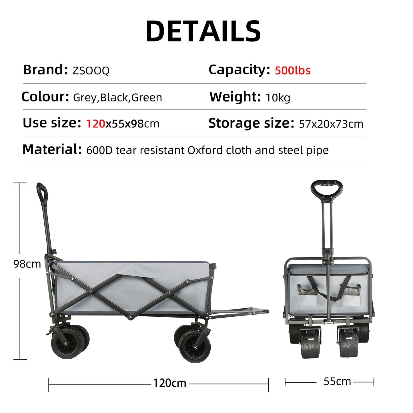 Extra Long Extender Collapsible Wagon Cart Large Weight Capacity Heavy Duty Beach Wagon Cart Outdoor Portable Camping Equipment