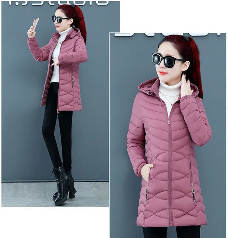 New Women Cotton Coat Autumn Winter Jacket Coat Middle-Aged Elderly Mothers Padded Hooded Keep Warm Down Cotton Overcoat Parkers
