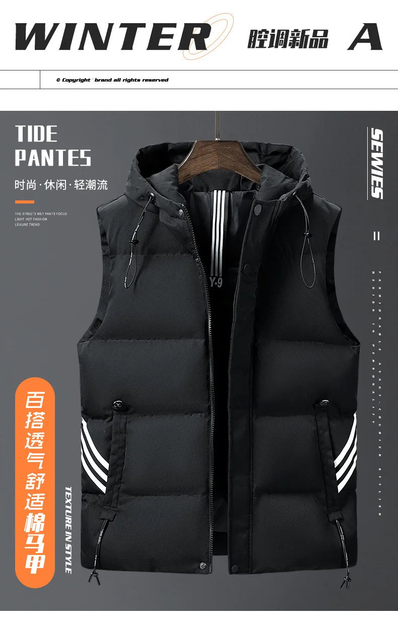 Waistcoat for men spring and autumn waistcoat for Korean men fashion slim handsome vest warm down cotton vest with hat