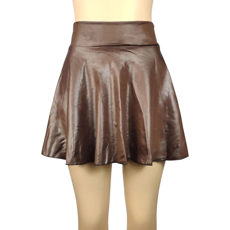 High Waist Faux Leather Textured Half Skirt For Women Versatile And Basic A-Line Skirt Umbrella Skirt Sexy And Slim Mini Skirt