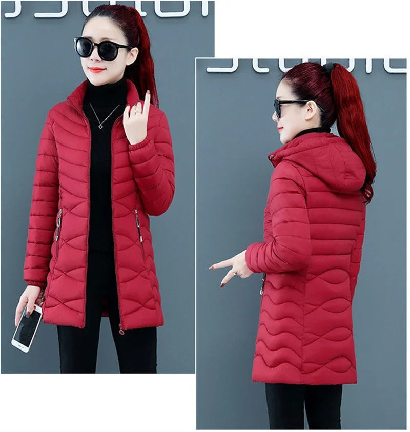 New Women Cotton Coat Autumn Winter Jacket Coat Middle-Aged Elderly Mothers Padded Hooded Keep Warm Down Cotton Overcoat Parkers