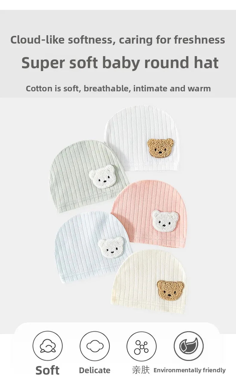 Newborn Cotton Soft Hat Baby Pure Cotton Cartoon Cap Infant 0-3 Months Windproof Spring Hat Kids Cap Newborn Accessories