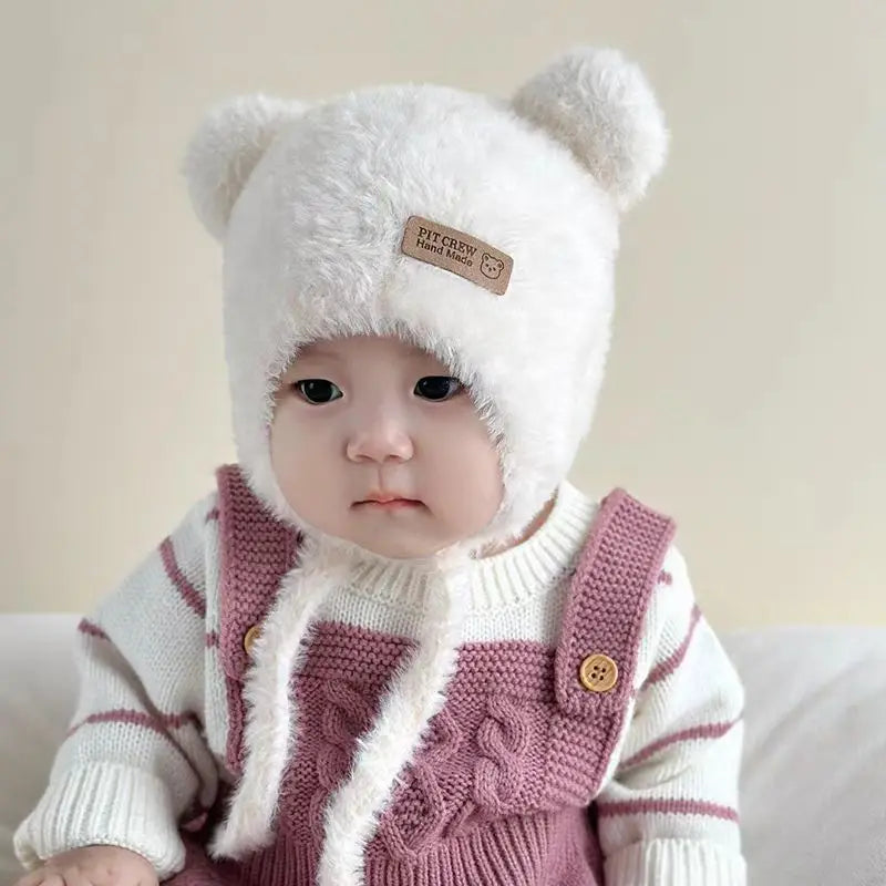 Baby Bear Ear Protection Hat Winter Plush Earmuffs Cap 1-3Year Boys Girls Toddler Warm Headgear Bonnet Solid Velvet Kids Beanies