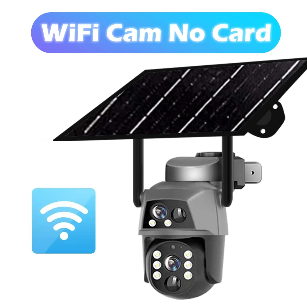 4G Solar Camera Outdoor Dual Lens 8MP 4K WiFi PTZ IP Security Camara With Solar Panel CCTV Built in Battery Auto Tracking Cam