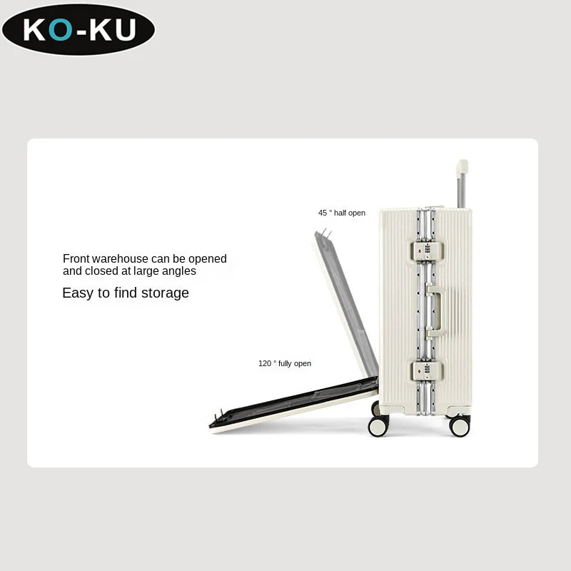 KO-KU New Front Opening Travel Suitcases 20/24/26/28 inch carrier Aluminum Frame Large Capacity Luggage USB Charging TSA Lock