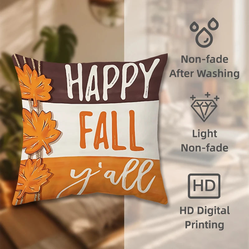 Thanksgiving Harvest Festival Throw Pillow Cover 18x18in with Straw and Pumpkin Pattern for Fall Thanksgiving Decor Living Room