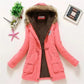 Korean Style Thickened Long Cotton Jacket Women's Winter Coat with Fleece Lining And Fur Collar Slim Fit plus Size Top