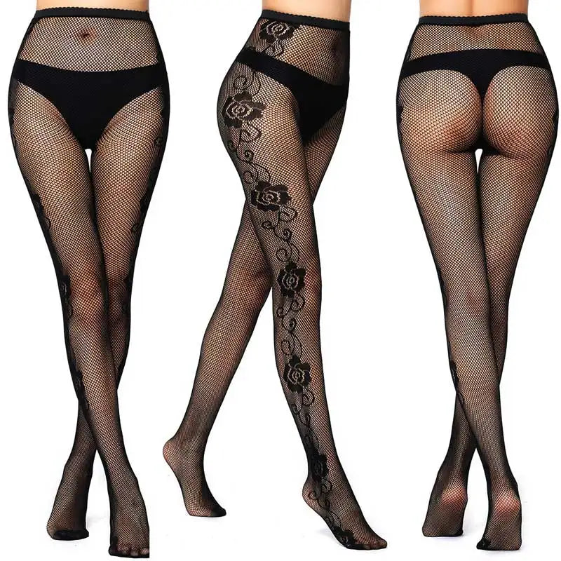 Sexy Mesh Stockings Print Patterns Flower Heart Skull Nylon Push Up  Slim Women Fishnet Tights Y2k Party Club Gothic Pantyhose
