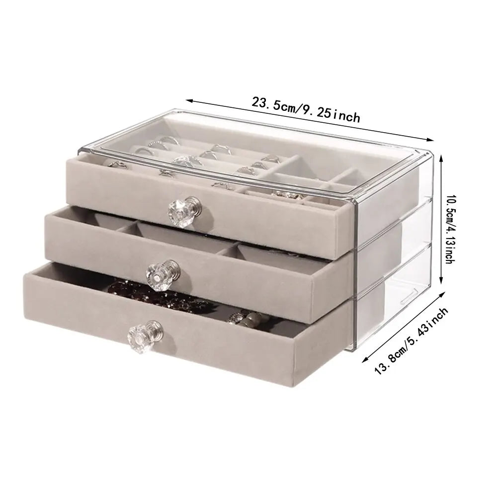 High-Capacity Flannel Jewelry Box Drawer (3-Layer) – Perfect for Storing Earrings, Necklaces & Rings