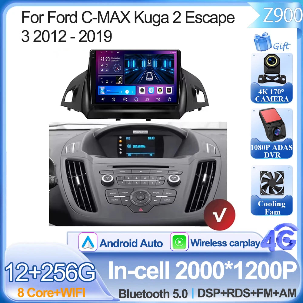 For Ford C-MAX Kuga 2 Escape 3 2012 - 2019 Android 15 Car Radio Multimedia Video Player Navigation Carplay Auto BT 2DIN DVD 5G