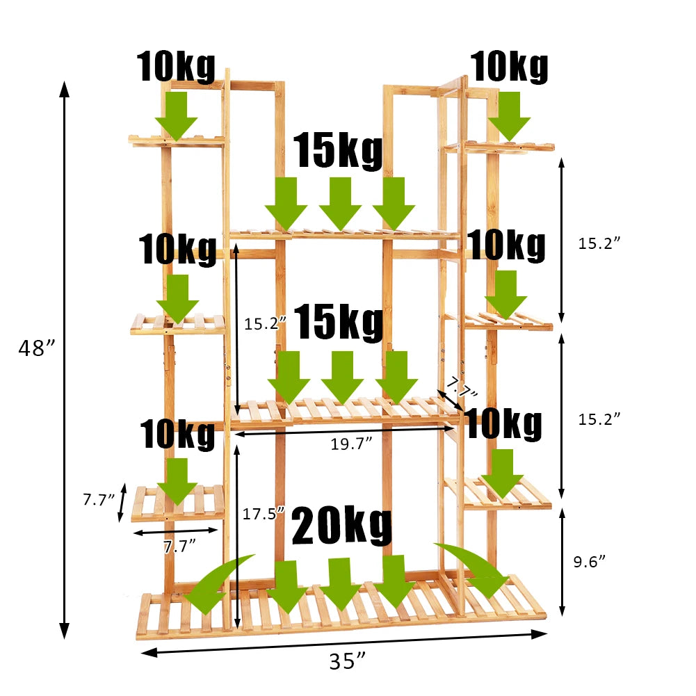 9 Tier Large Bamboo Plant Stand Corner Shelf Garden Flower Pot Display Shelving Unit Indoor Outdoor