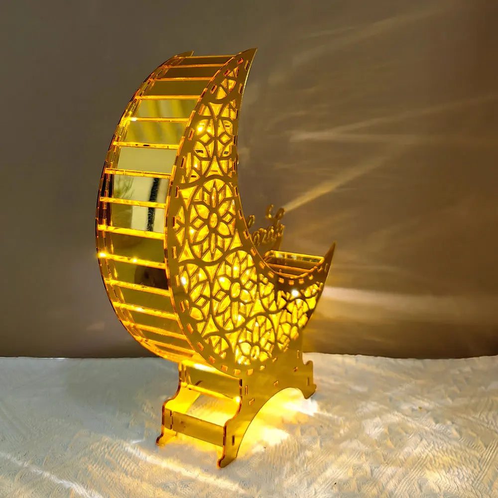 Ramadan Kareem LED candle Acrylic Mirror Moon Castle LED Night Light  Eid Mubarak Al-Fitr Tabletop Ornament DIY Party Gifts