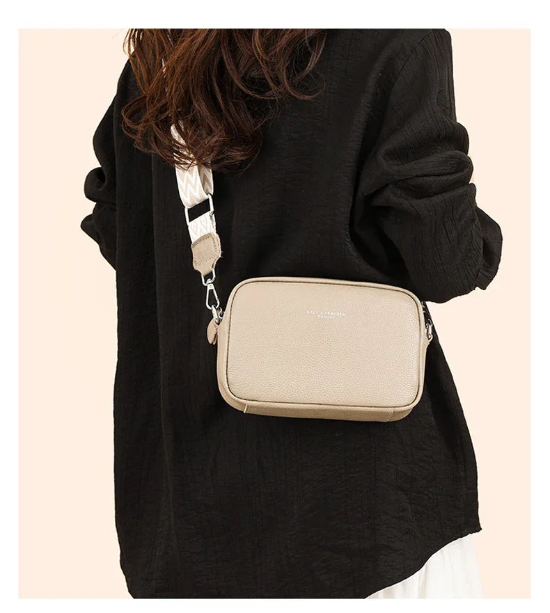 100% Genuine Leather Women Shoulder Bag 2025 New High Quality Cowhide Female Crossbody Bags Wide Shoulder Strap Girls Handbag