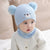 Baby Knitted Hat Set with Embroidered Face and Pom-Poms Hand-Washable Baby Hat and Scarf Set Perfect for Fall and Winter