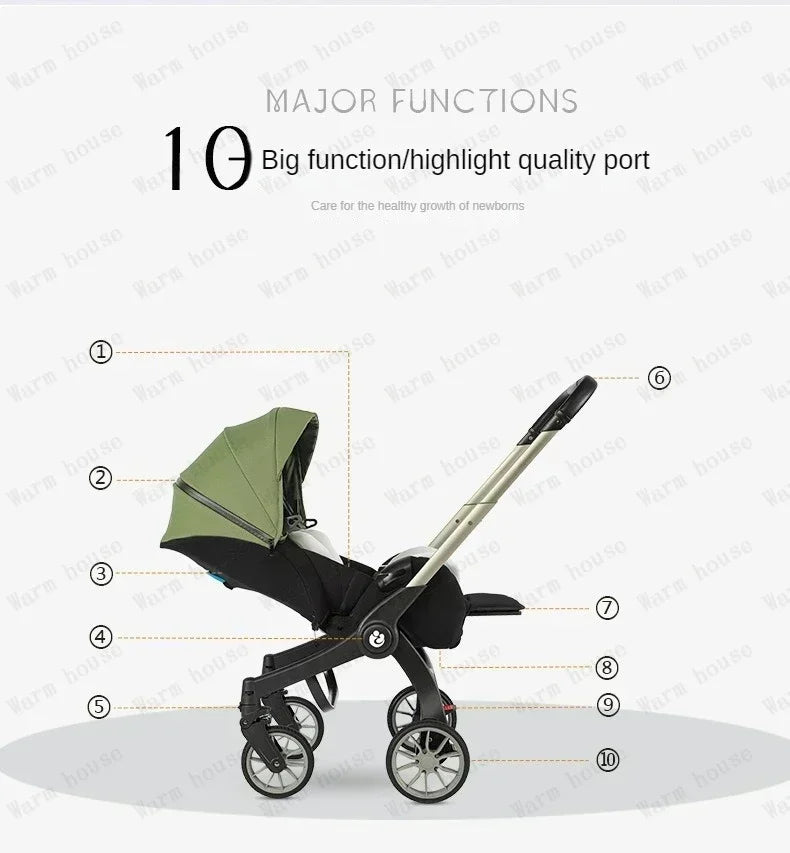 Baby Stroller, Multifunctional Stroller Foldable with Car Seat Baby Car Carriage Portable Baby Stroller 3in1