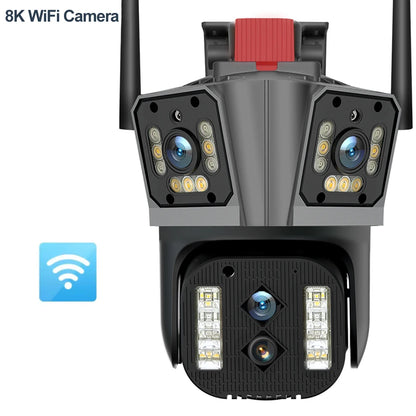 4K Dual Lens Camera Outdoor 10X Zoom PTZ 5K Triple Lens Security Cameras Auto Tracking 8K Four Lens Video Surveillance Webcam
